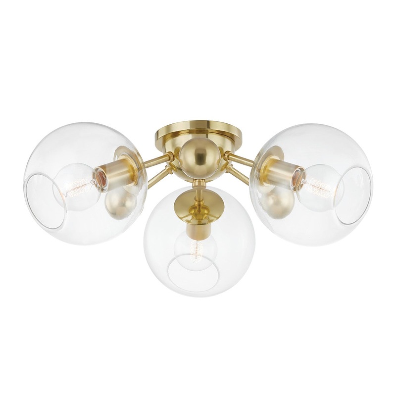 Hudson Valley 8025-AGB Abbott Three Light Semi Flush Mount, Aged Brass