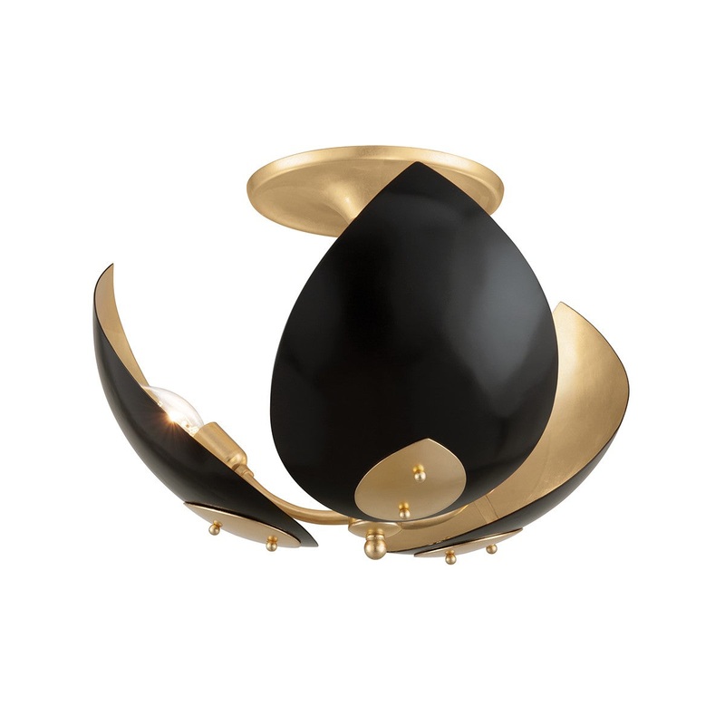 Hudson Valley 5703-GL/BK Lotus Three Light Semi Flush Mount, Gold Leaf/Black