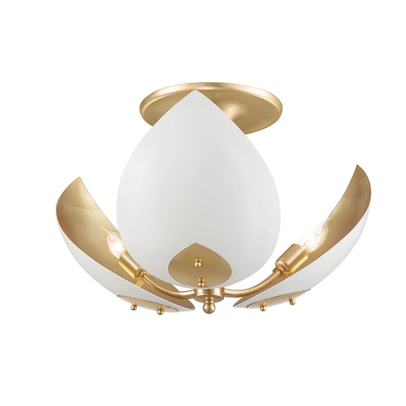 Hudson Valley 5703-GL/WH Lotus Three Light Semi Flush Mount, Gold Leaf/White