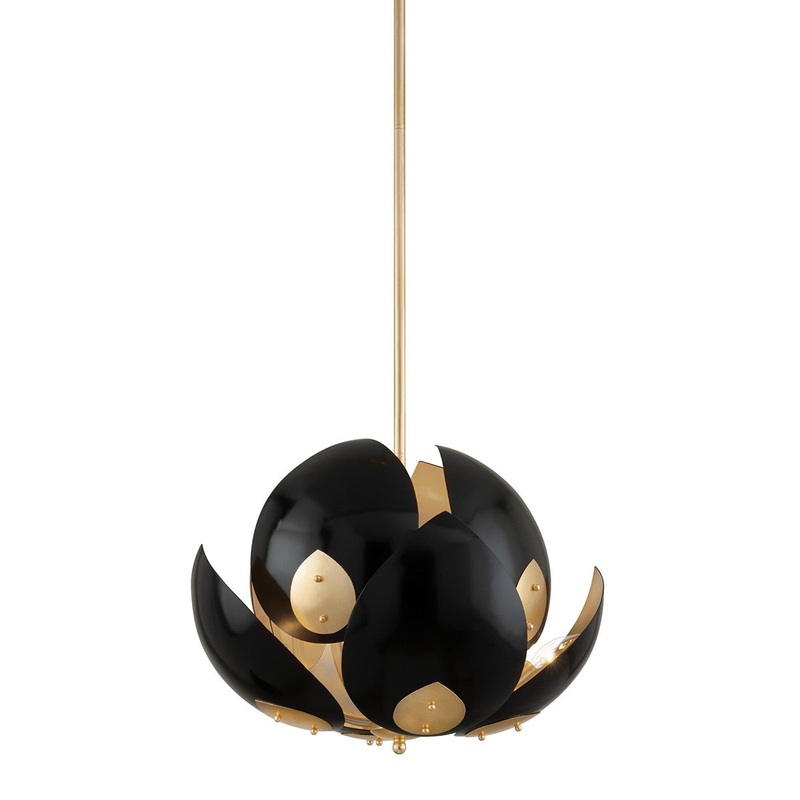 Hudson Valley 5708-GL/BK Lotus Eight Light Chandelier, Gold Leaf/Black