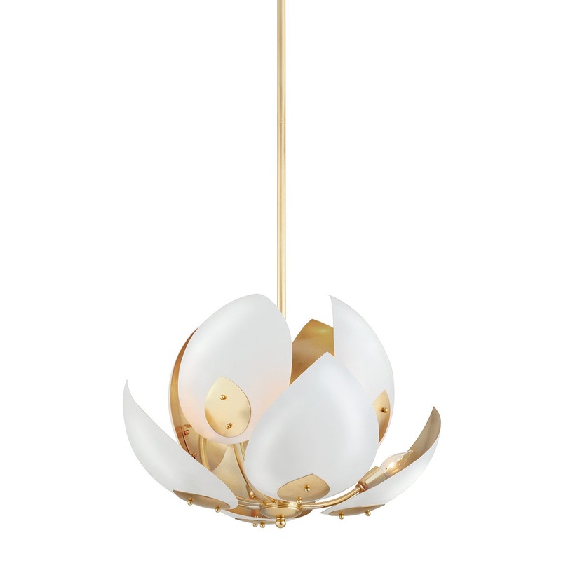 Hudson Valley 5708-GL/WH Lotus Eight Light Chandelier, Gold Leaf/White