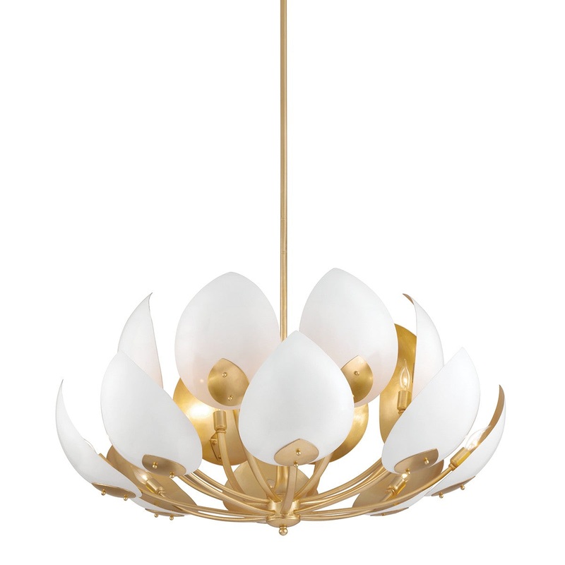 Hudson Valley 5739-GL/WH Lotus 16 Light Chandelier, Gold Leaf/White