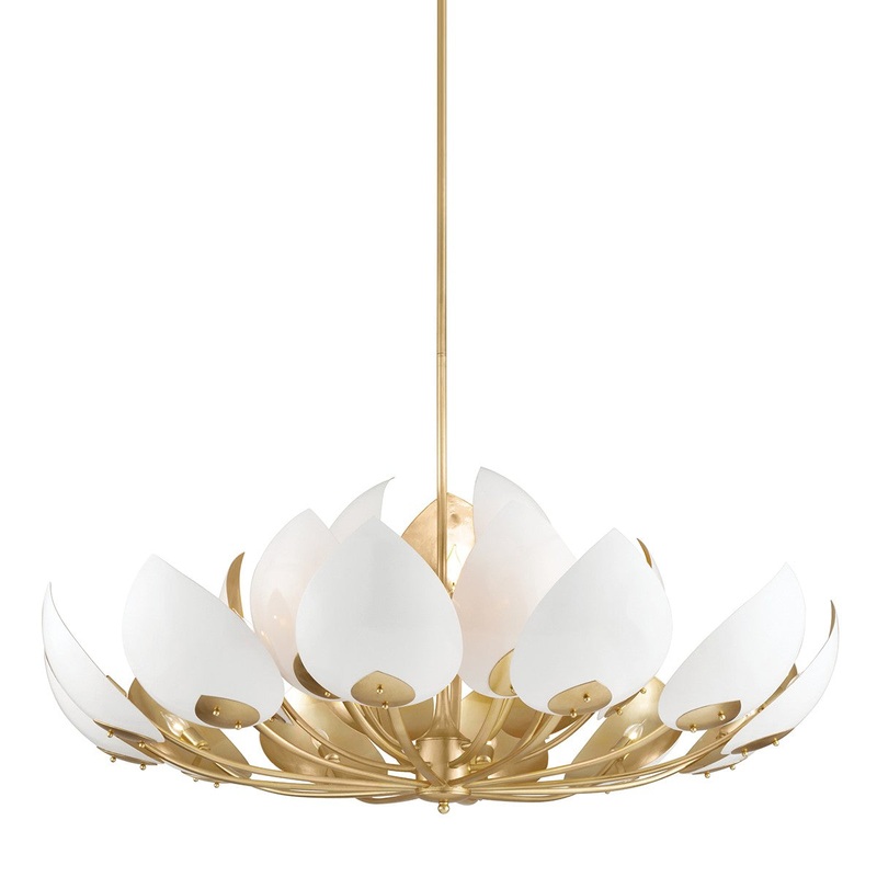 Hudson Valley 5754-GL/WH Lotus 21 Light Chandelier, Gold Leaf/White
