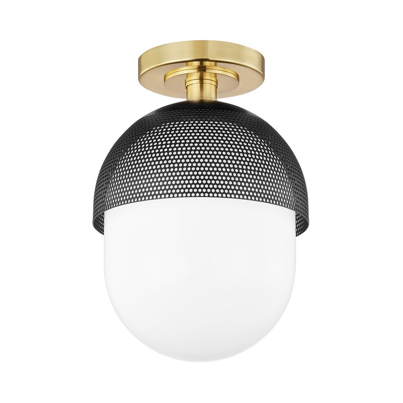 Hudson Valley 6110-AGB/BK Nyack One Light Semi Flush Mount, Aged Brass/Black