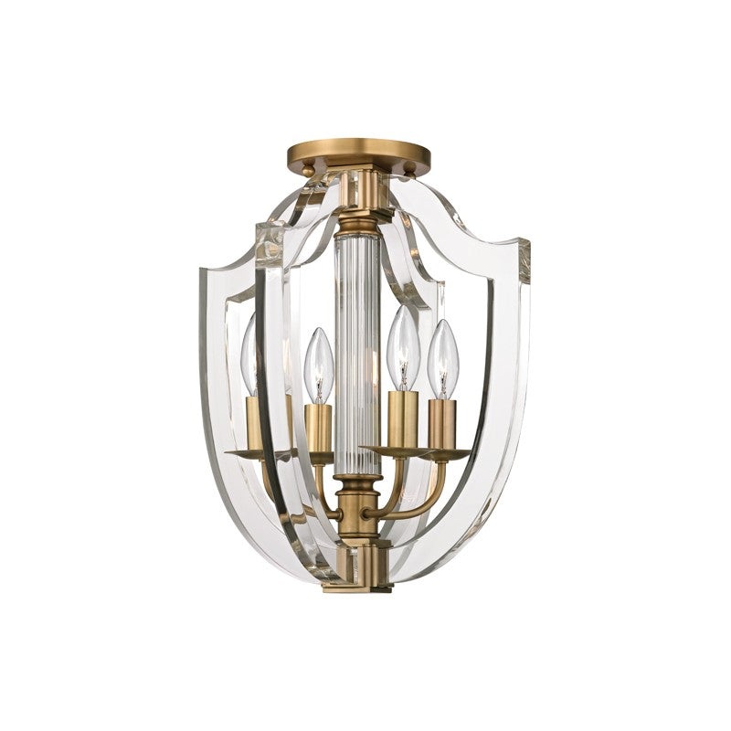 Hudson Valley 6500-AGB Arietta Four Light Semi Flush Mount, Aged Brass