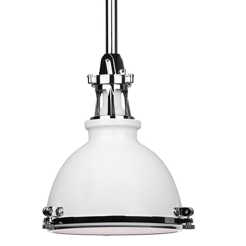 Hudson Valley 4614-WPN Massena One Light Pendant, White/Polished Nickel Combo