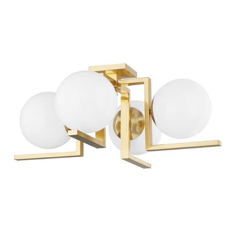 Hudson Valley 5084-AGB Tanner Four Light Flush Mount, Aged Brass