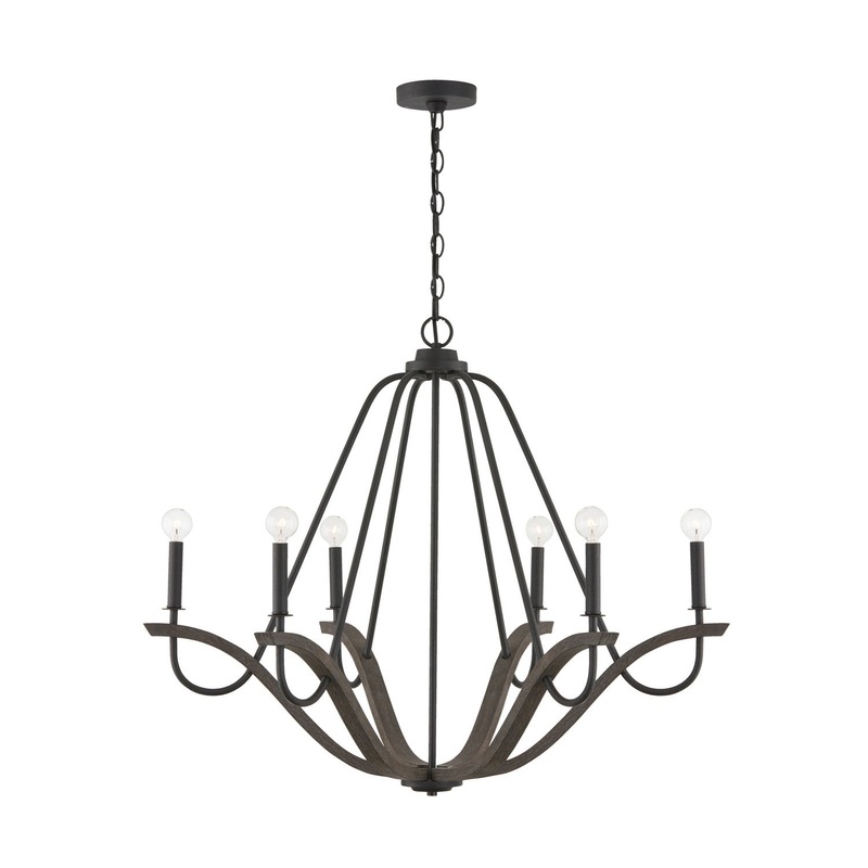 Capital Lighting 447661CK Clive Six Light Chandelier, Carbon Grey and Black Iron