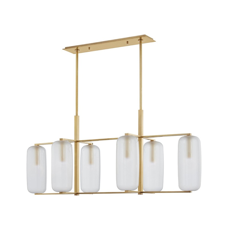 Hudson Valley 3476-AGB Pebble Six Light Island Pendant, Aged Brass