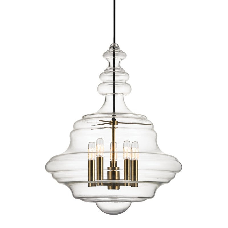 Hudson Valley 4020-AGB Washington Five Light Pendant, Aged Brass