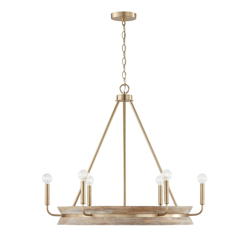 Capital Lighting 447361WS Finn Six Light Chandelier, White Wash and Matte Brass