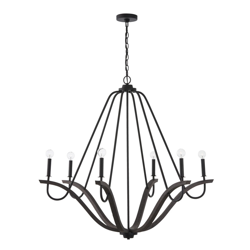 Capital Lighting 447662CK Clive Six Light Chandelier, Carbon Grey and Black Iron