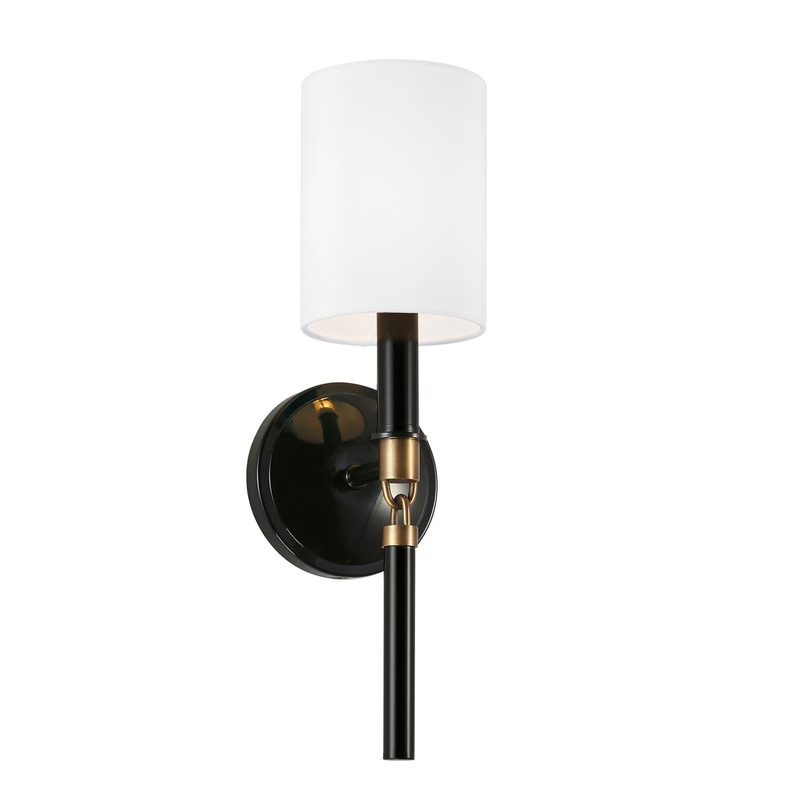 Capital Lighting 641911YA-700 Beckham One Light Wall Sconce, Glossy Black and Aged Brass