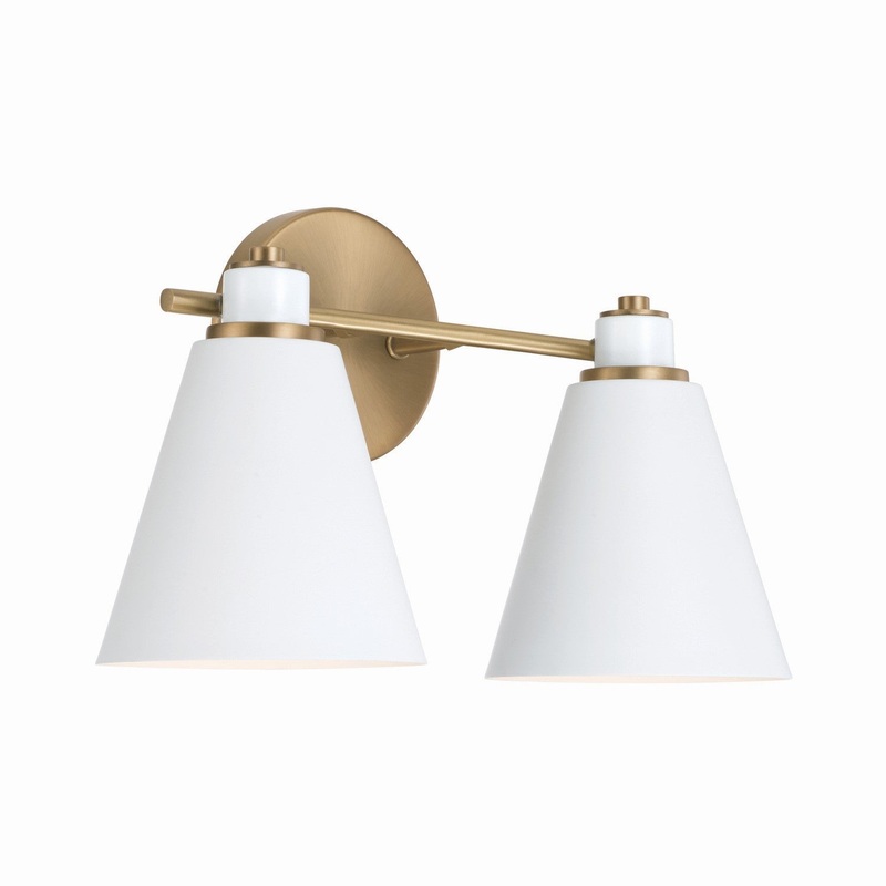 Capital Lighting 150121AW Bradley Two Light Vanity, Aged Brass and White