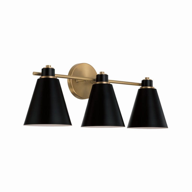 Capital Lighting 150131AB Bradley Three Light Vanity, Aged Brass and Black