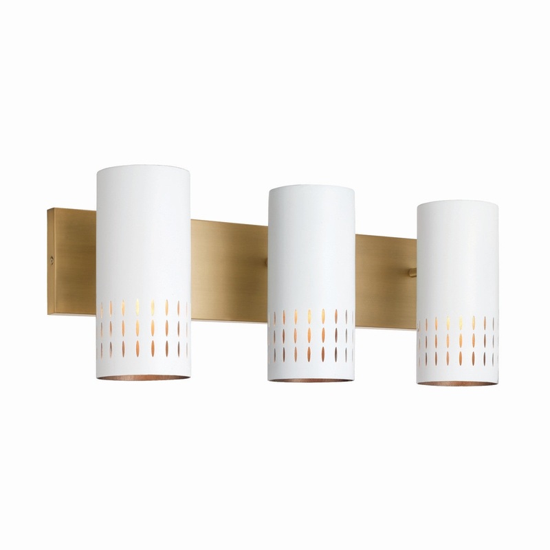 Capital Lighting 150231AW Dash Three Light Vanity, Aged Brass and White