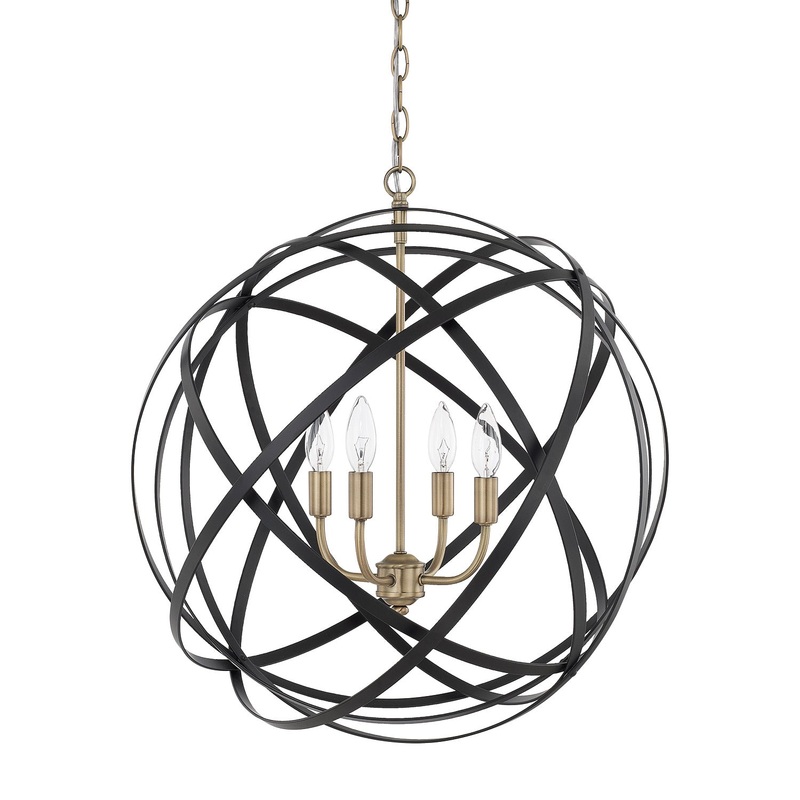 Capital Lighting 4234AB Axis Four Light Pendant, Aged Brass and Black