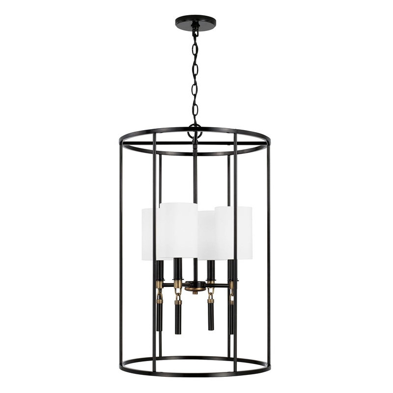 Capital Lighting 541941YA-700 Beckham Four Light Foyer Pendant, Glossy Black and Aged Brass (Discontinued)
