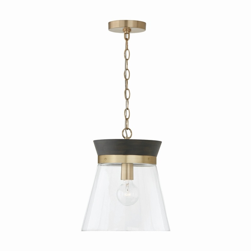 Capital Lighting 347311KR Finn One Light Pendant, Black Stain and Matte Brass