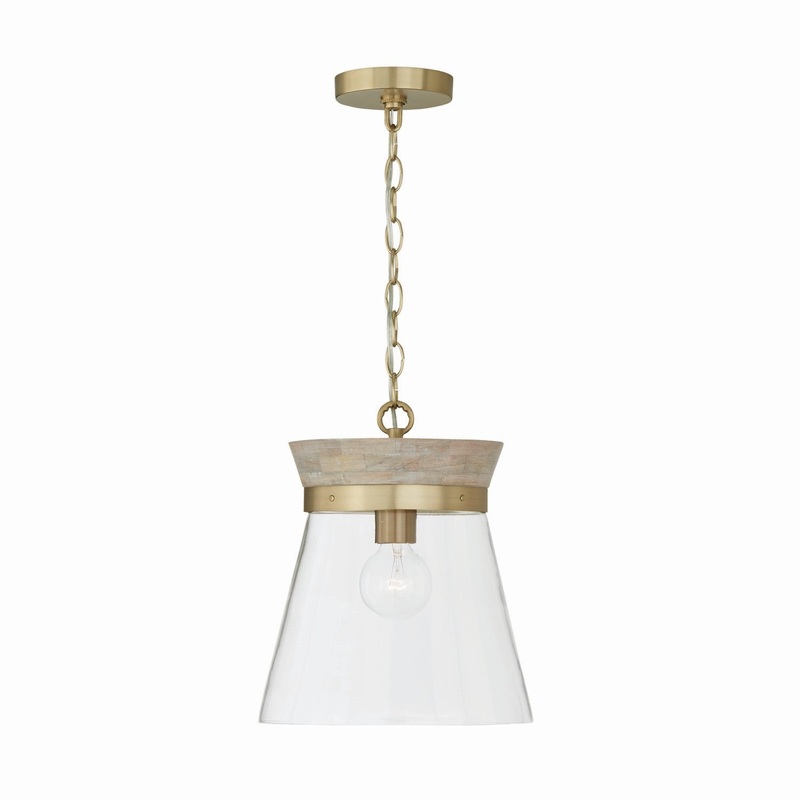 Capital Lighting 347311WS Finn One Light Pendant, White Wash and Matte Brass