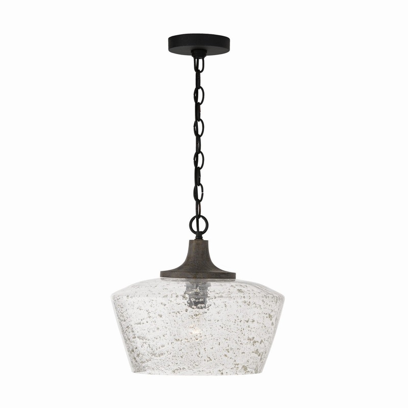 Capital Lighting 347611CK Clive One Light Pendant, Carbon Grey and Black Iron