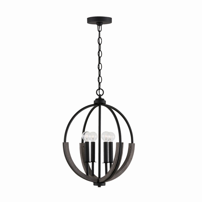 Capital Lighting 347642CK Clive Four Light Pendant, Carbon Grey and Black Iron
