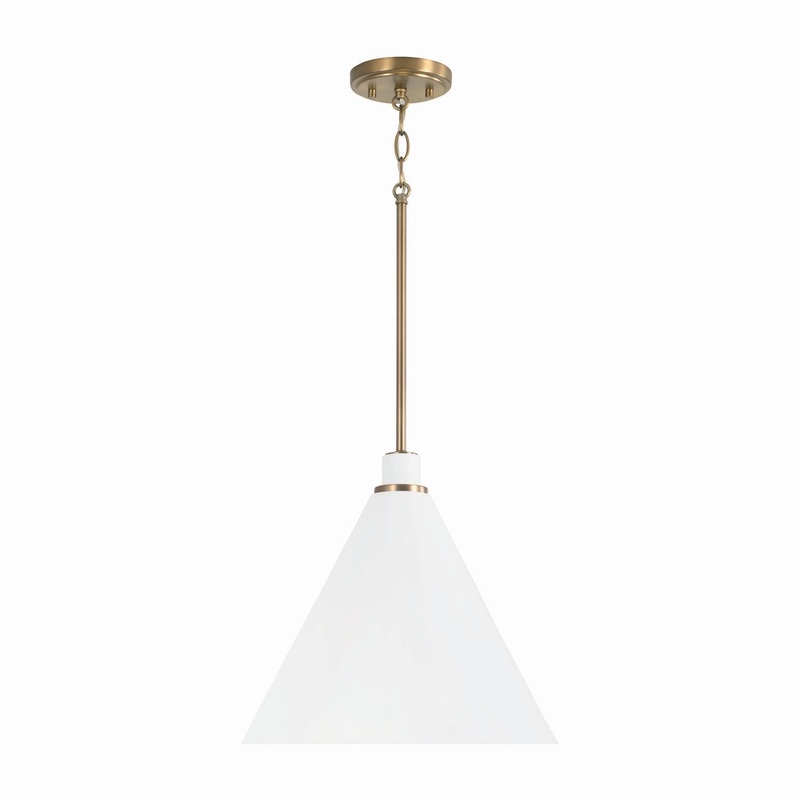 Capital Lighting 350112AW Bradley One Light Pendant, Aged Brass and White