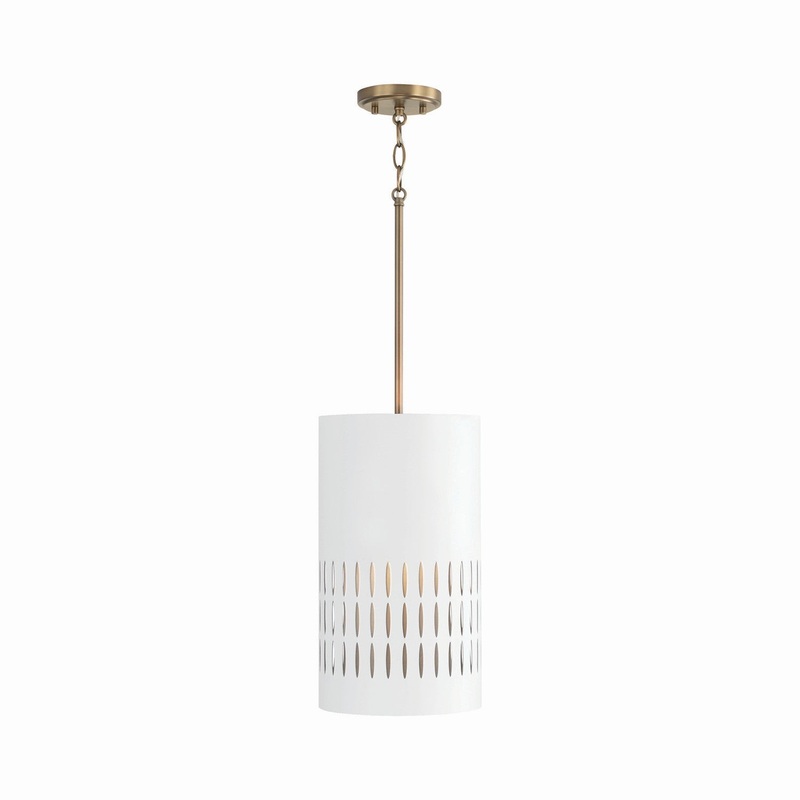 Capital Lighting 350212AW Dash One Light Pendant, Aged Brass and White