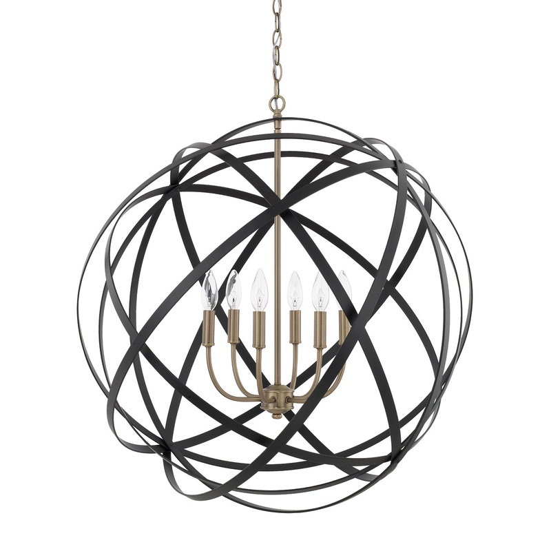 Capital Lighting 4236AB Axis Six Light Pendant, Aged Brass and Black (Discontinued)