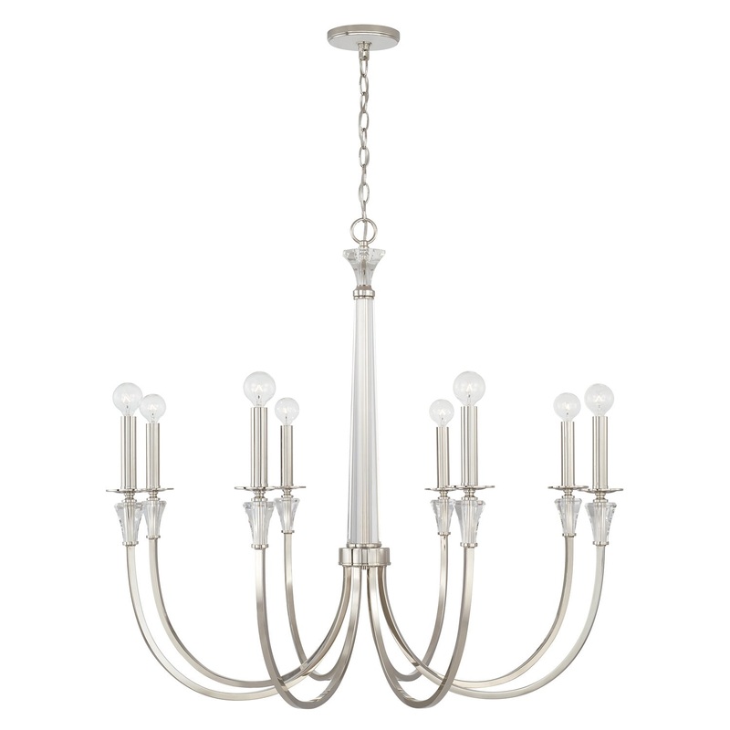 Capital Lighting 441881PN Laurent Eight Light Chandelier, Polished Nickel