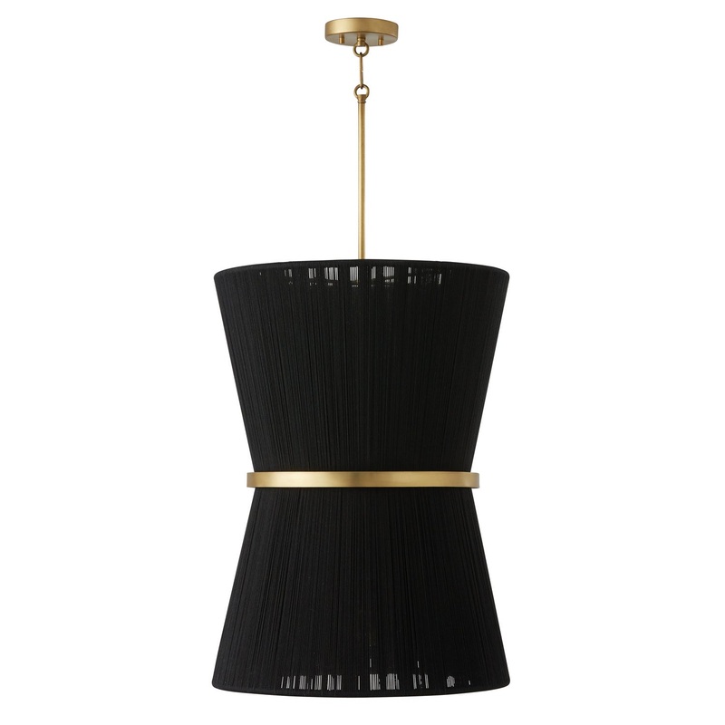 Capital Lighting 541261KP Cecilia Six Light Foyer Pendant, Black Rope and Patinaed Brass
