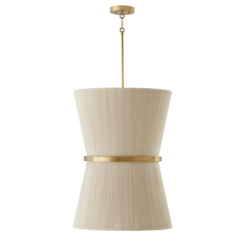 Capital Lighting 541261NP Cecilia Six Light Foyer Pendant, Bleached Natural Rope and Patinaed Brass