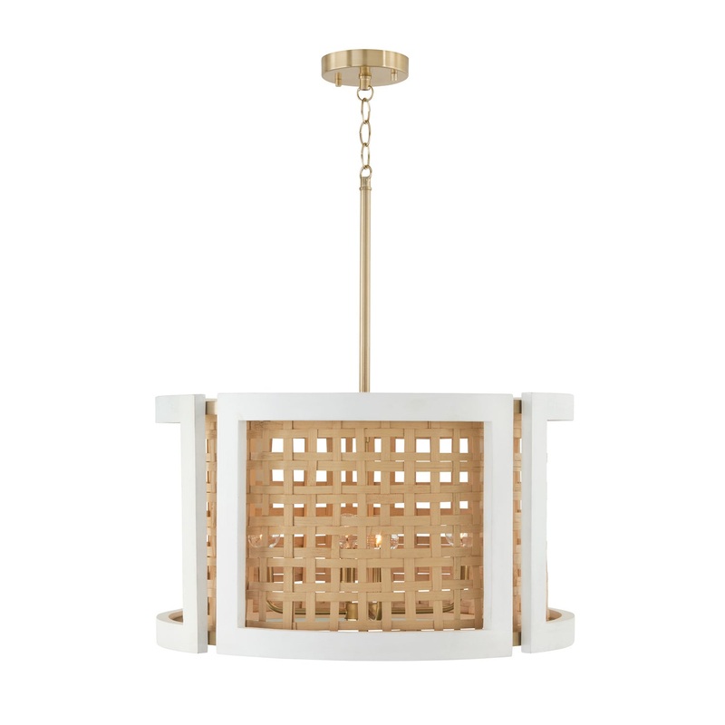 Capital Lighting 344341WM Lola Four Light Pendant, Flat White and Matte Brass