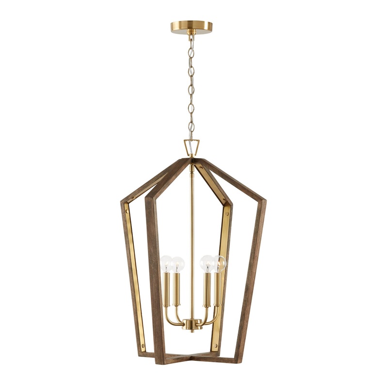 Capital Lighting 344541NM Maren Four Light Pendant, Nordic Wood and Matte Brass