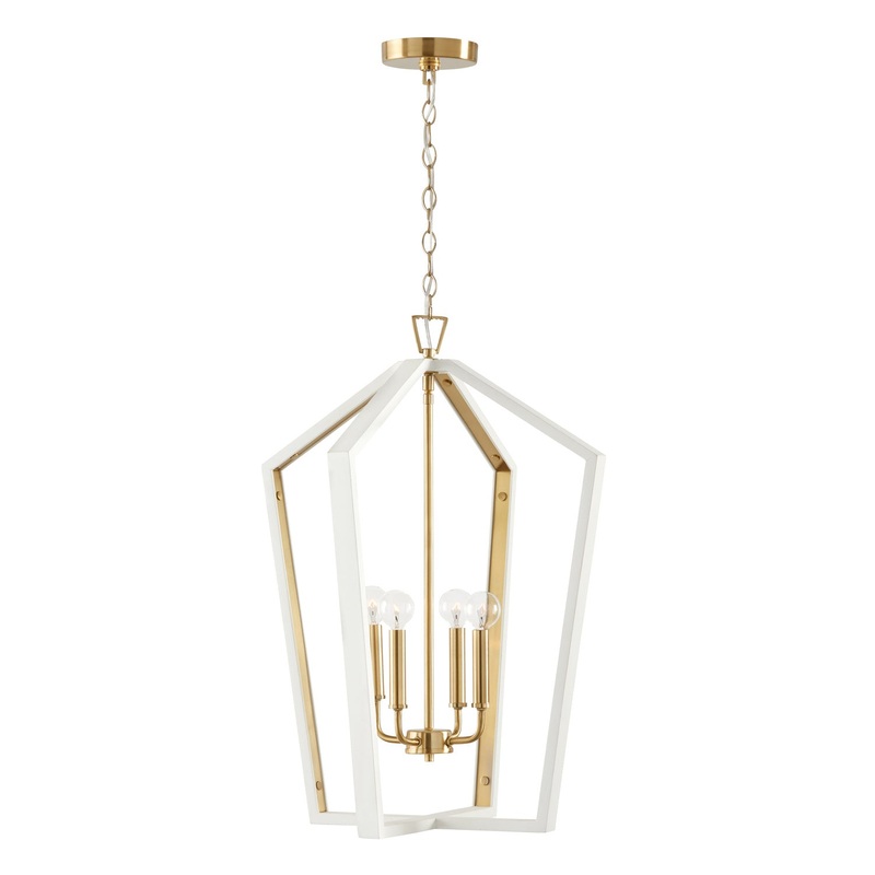 Capital Lighting 344541WM Maren Four Light Pendant, Flat White and Matte Brass