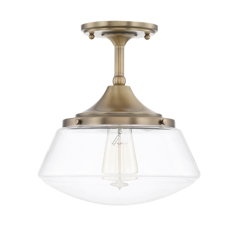 Capital Lighting 3533AD-134 Schoolhouse One Light Semi-Flush Mount, Aged Brass