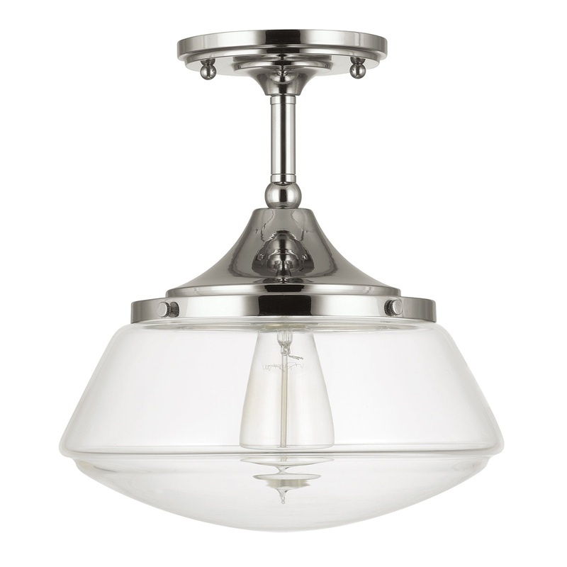 Capital Lighting 3533PN-134 Schoolhouse One Light Semi-Flush Mount, Polished Nickel