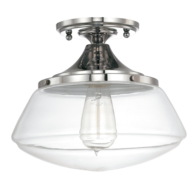 Capital Lighting 3537PN-134 Schoolhouse One Light Semi-Flush Mount, Polished Nickel (Discontinued)