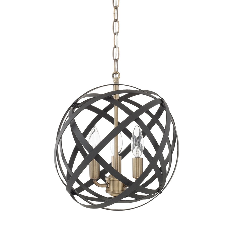 Capital Lighting 4233AB Axis Three Light Pendant, Aged Brass and Black (Discontinued)