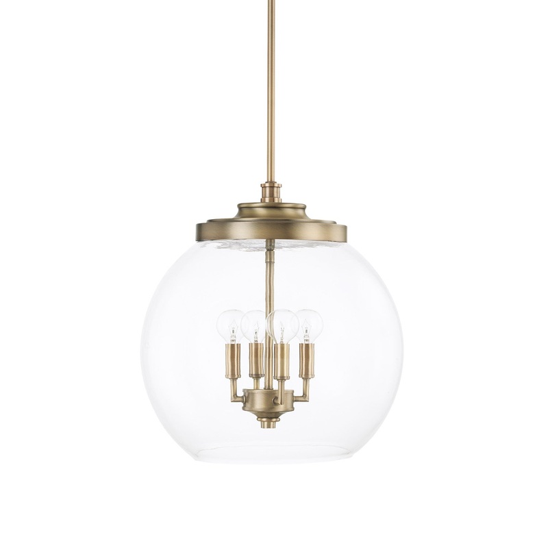Capital Lighting 321142AD Mid Century Four Light Pendant, Aged Brass
