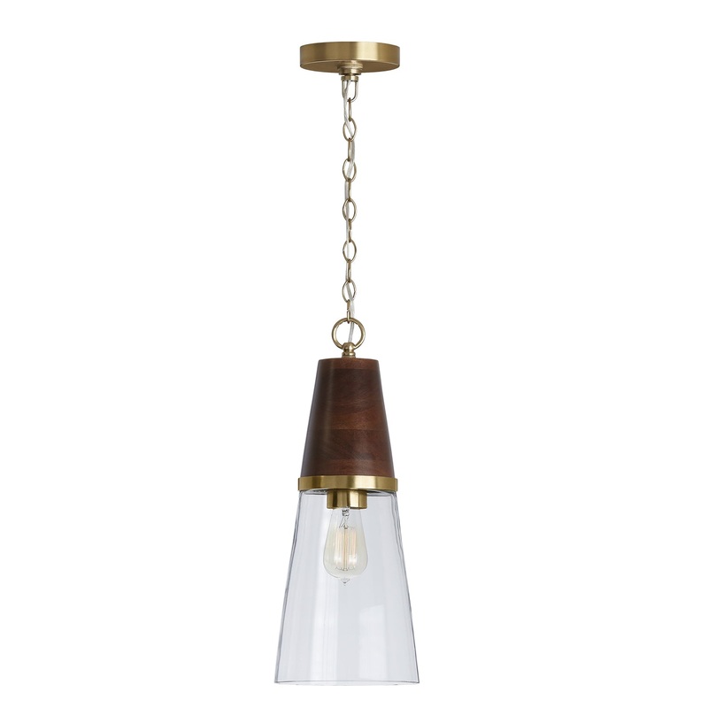 Capital Lighting 333911WR-477 Dodd One Light Pendant, Dark Wood and True Brass (Discontinued)