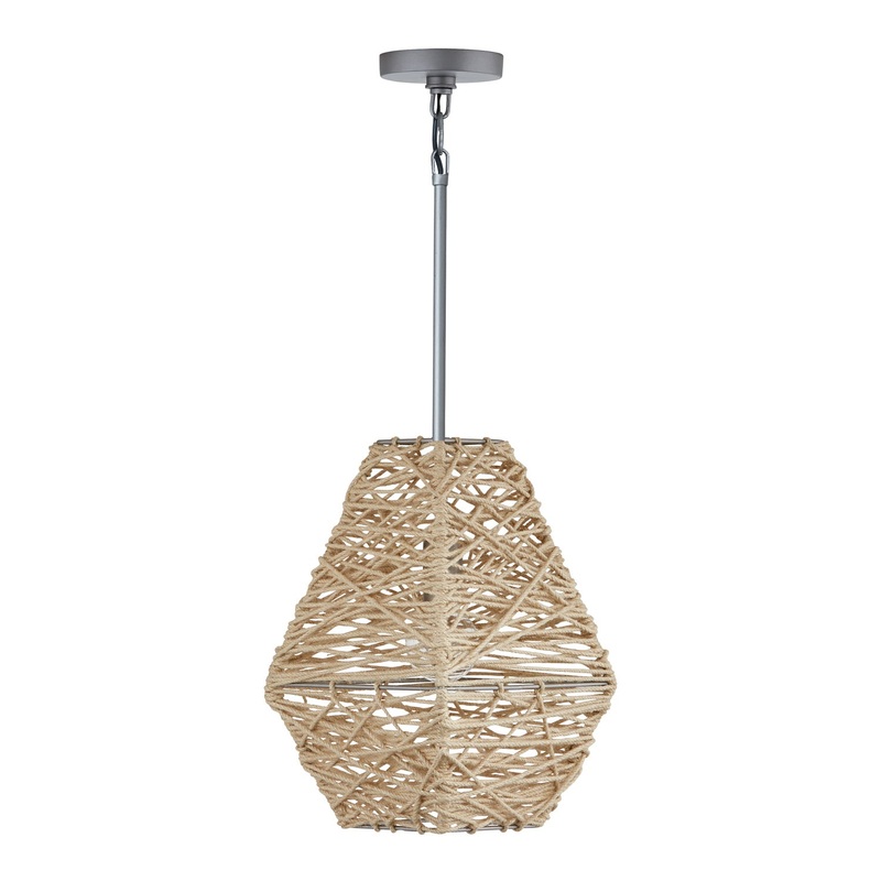 Capital Lighting 335213NY Finley One Light Pendant, Natural Jute and Grey