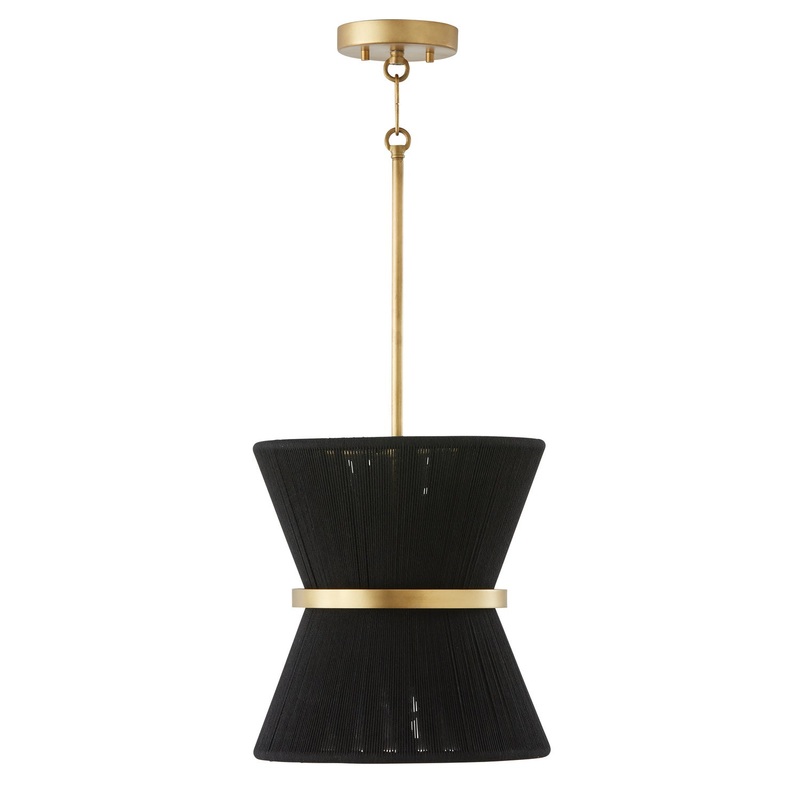 Capital Lighting 341211KP Cecilia One Light Pendant, Black Rope and Patinaed Brass
