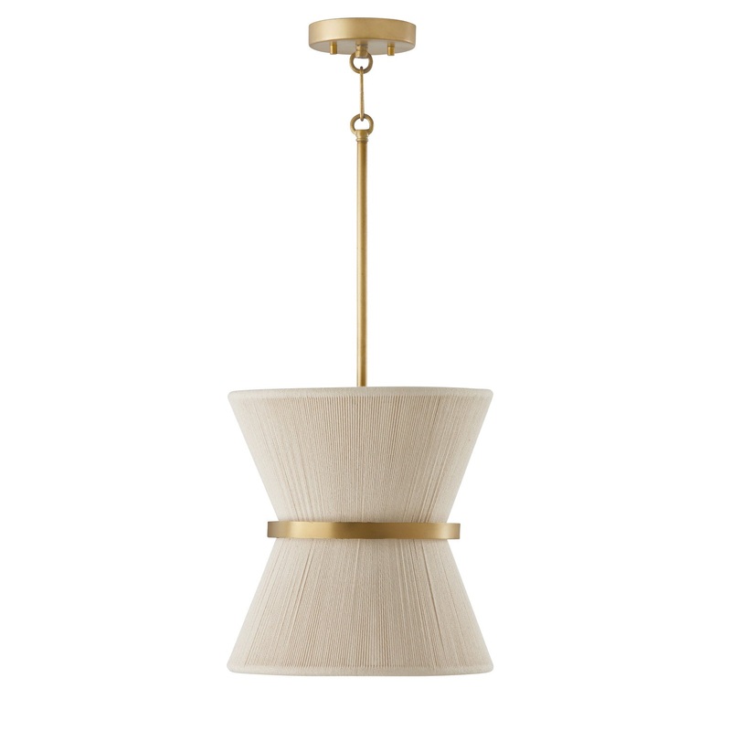 Capital Lighting 341211NP Cecilia One Light Pendant, Bleached Natural Rope and Patinaed Brass