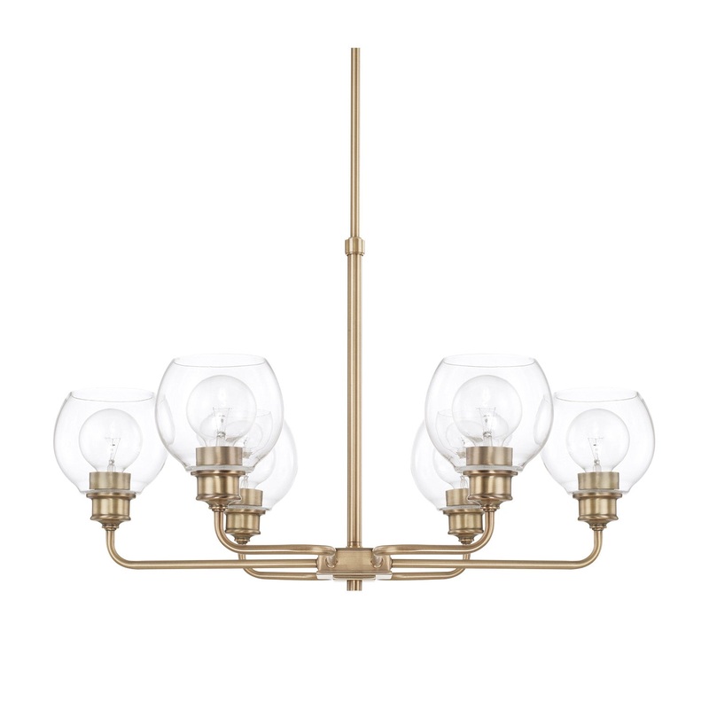Capital Lighting 421161AD-426 Mid Century Six Light Chandelier, Aged Brass