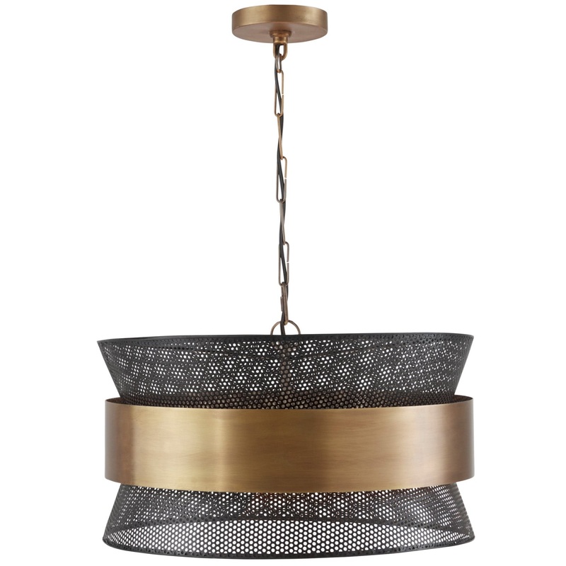 Capital Lighting 330447PK Loren Four Light Pendant, Patinaed Brass and Black