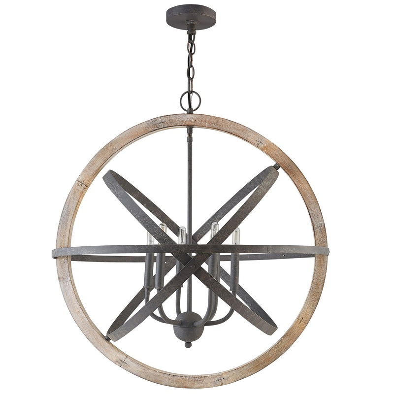 Capital Lighting 330561IW Bluffton Six Light Pendant, Iron and Wood