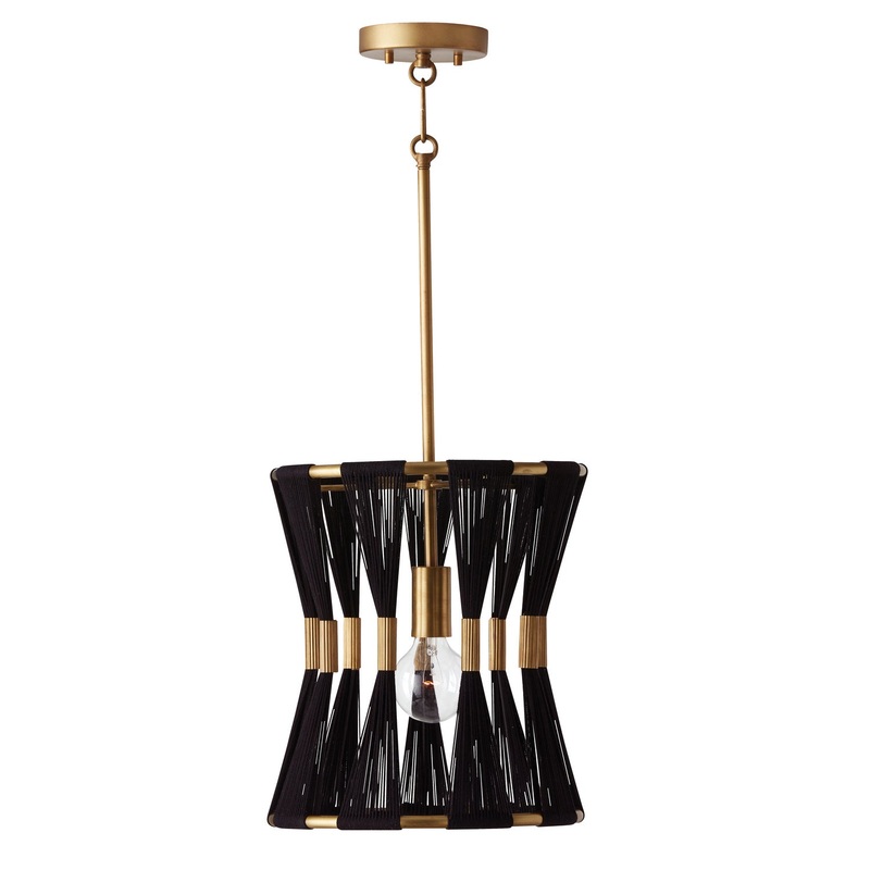 Capital Lighting 341111KP Bianca One Light Pendant, Black Rope and Patinaed Brass