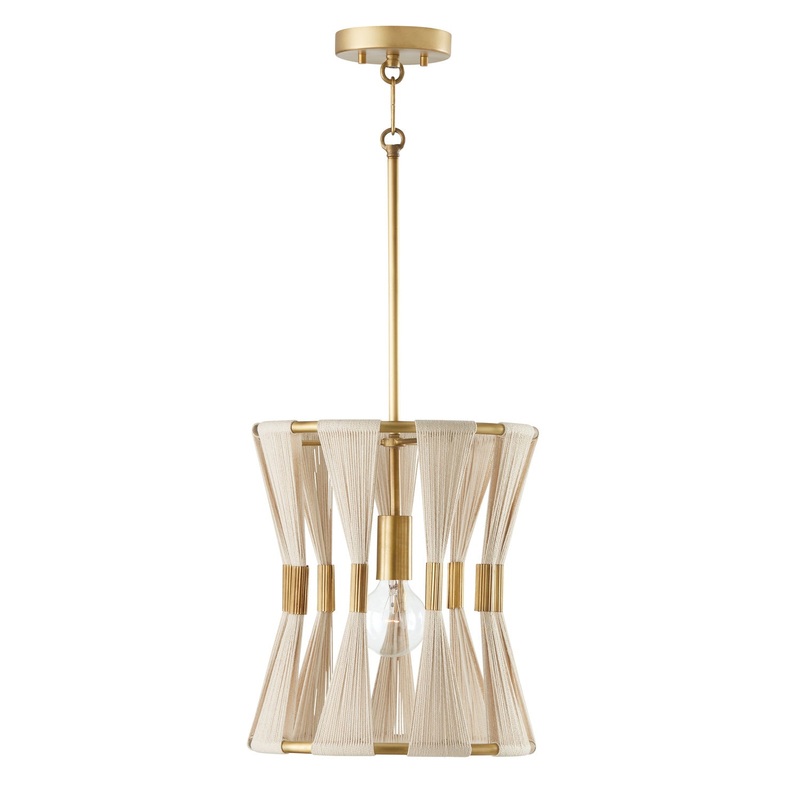 Capital Lighting 341111NP Bianca One Light Pendant, Bleached Natural Rope and Patinaed Brass
