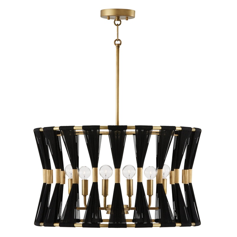 Capital Lighting 341161KP Bianca Six Light Pendant, Black Rope and Patinaed Brass